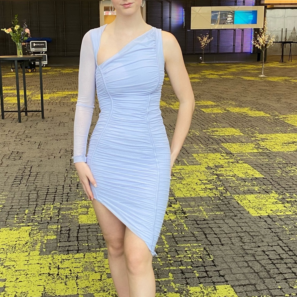 Asymmetric Single Sleeve Midi Dress in Lilac